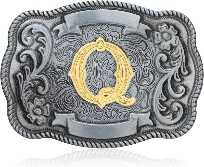 QQA Western Cowboy/Cowgirl Initial Belt Buckle Letter ABC to Z Upgrade Design for Men and Women - Image 1
